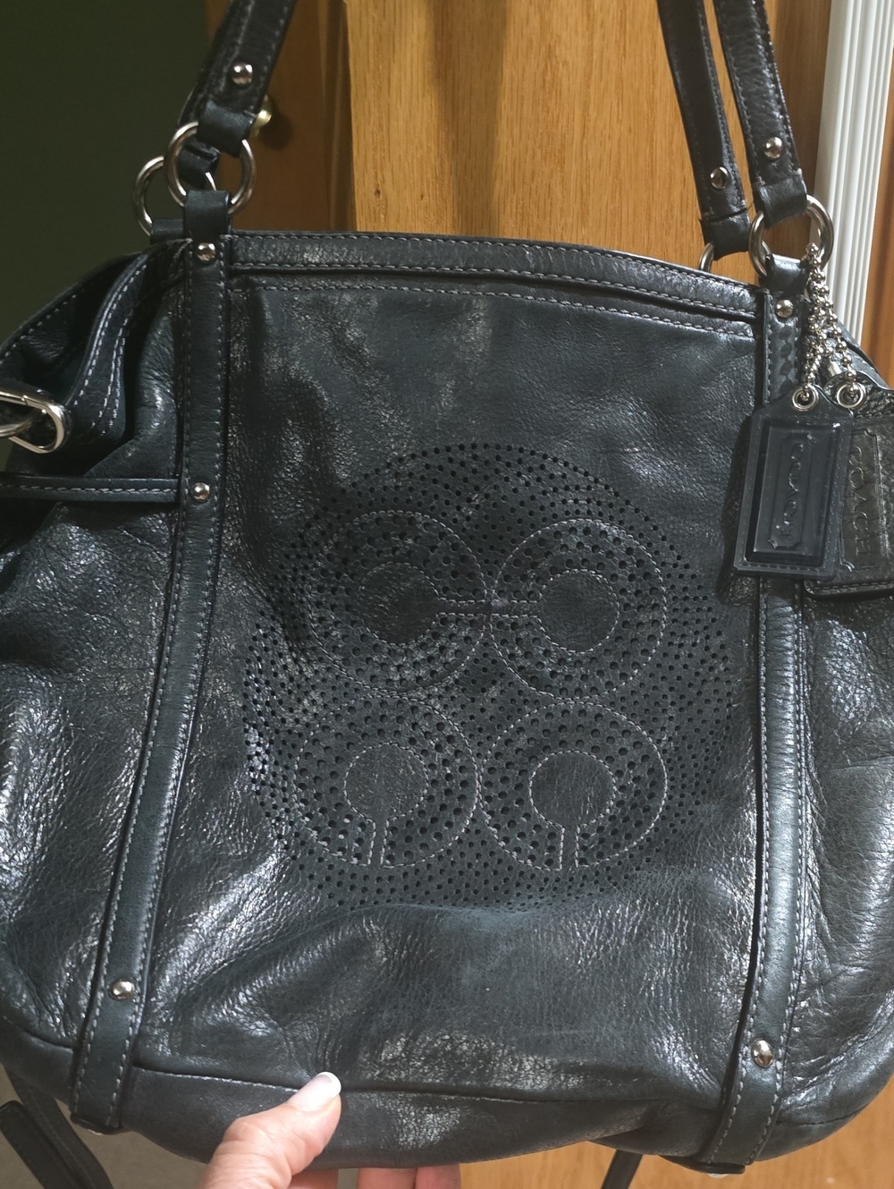 Coach Audrey Andie 2011 Black Leather Shoulder Bag with Perforated Logo 19570